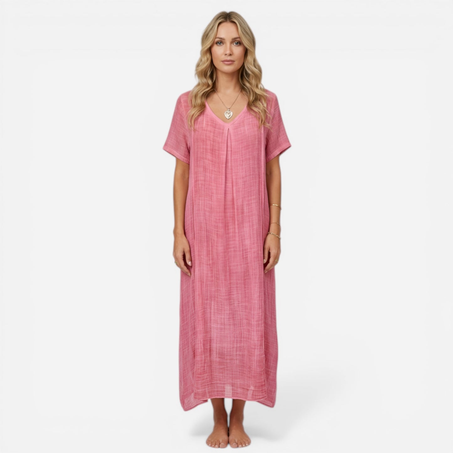 Robe longue femme décontractée à col en V, manches courtes, été