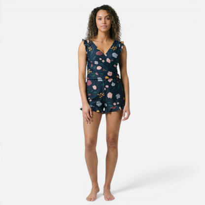 Combinaison courte femme avec volants, décolleté en V, été chic