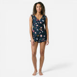 Combinaison courte femme avec volants, décolleté en V, été chic