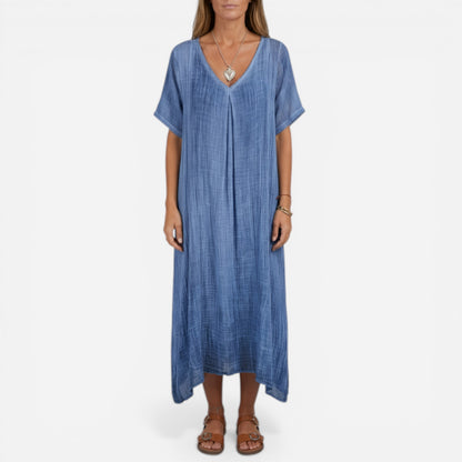 Robe longue femme décontractée à col en V, manches courtes, été