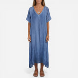 Robe longue femme décontractée à col en V, manches courtes, été