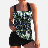 Tankini Femme - Ensemble Aqua Bleu Paisley avec Short Intégré
