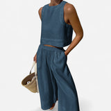 Ensemble Décontracté en Lin - Top Sans Manches & Pantalon Large