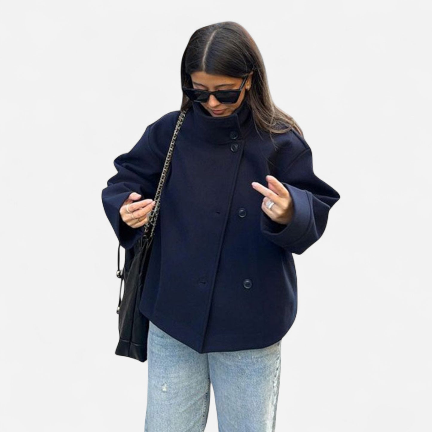 Elise – Manteau Court Luxe à Double Boutonnage pour Femme