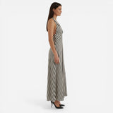 Robe longue rayée avec décolleté en V et dos ouvert pour femmes