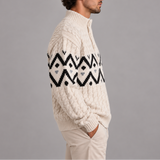 Pull en maille torsadée pour homme | Sweat à demi-boutonnage nordique