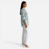 Chemisier en coton floral pour femme, col et manches 3/4 élégants