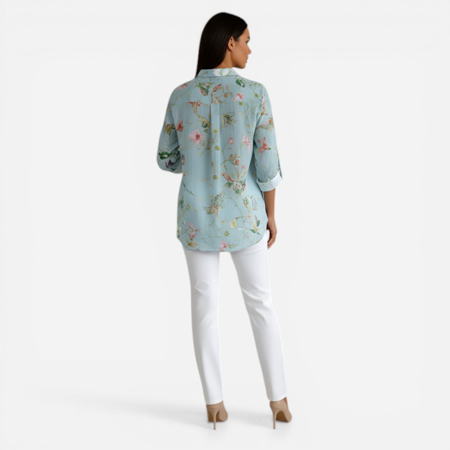 Chemisier en coton floral pour femme, col et manches 3/4 élégants