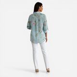 Chemisier en coton floral pour femme, col et manches 3/4 élégants