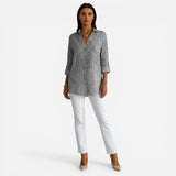 Chemisier en coton floral pour femme, col et manches 3/4 élégants