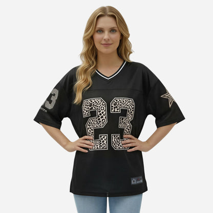 T-shirt Sportif Femme Oversize à Manches Courtes avec Numéro Imprimé