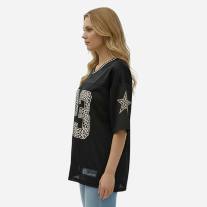 T-shirt Sportif Femme Oversize à Manches Courtes avec Numéro Imprimé