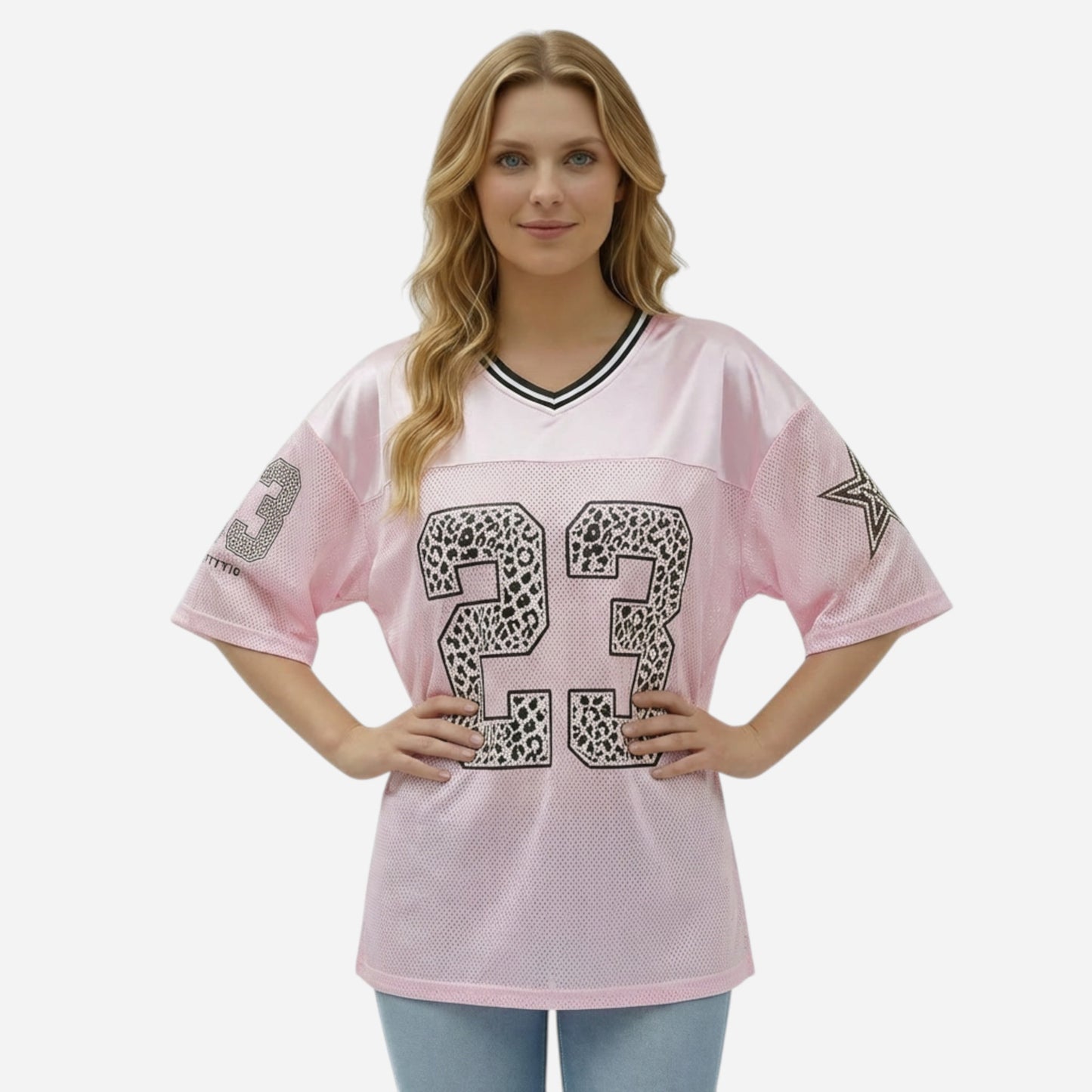 T-shirt Sportif Femme Oversize à Manches Courtes avec Numéro Imprimé