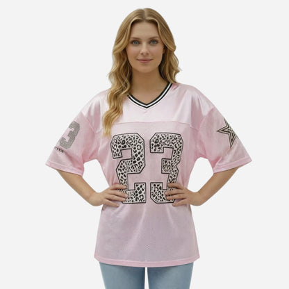 T-shirt Sportif Femme Oversize à Manches Courtes avec Numéro Imprimé