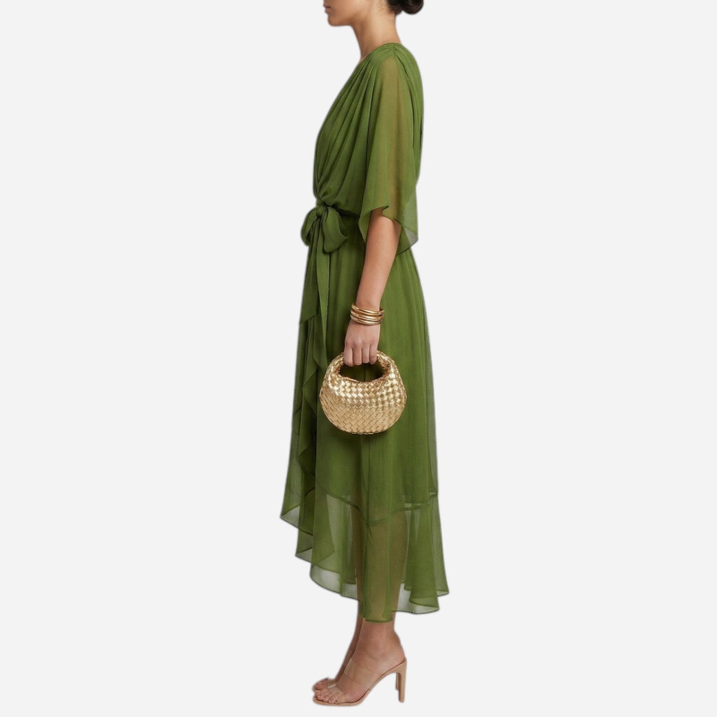Robe longue élégante à décolleté en V et ceinture, été chic