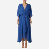 Robe longue élégante à décolleté en V et ceinture, été chic