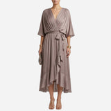Robe longue élégante à décolleté en V et ceinture, été chic