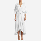 Robe longue élégante à décolleté en V et ceinture, été chic