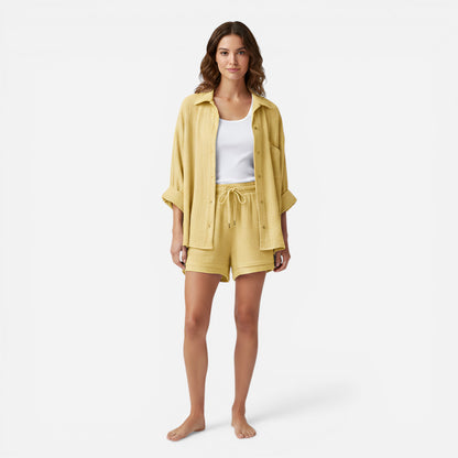Ensemble Femme : T-shirt et Short en Coton Léger avec Taille Élastique
