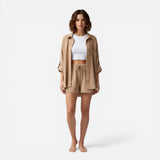 Ensemble Femme : T-shirt et Short en Coton Léger avec Taille Élastique