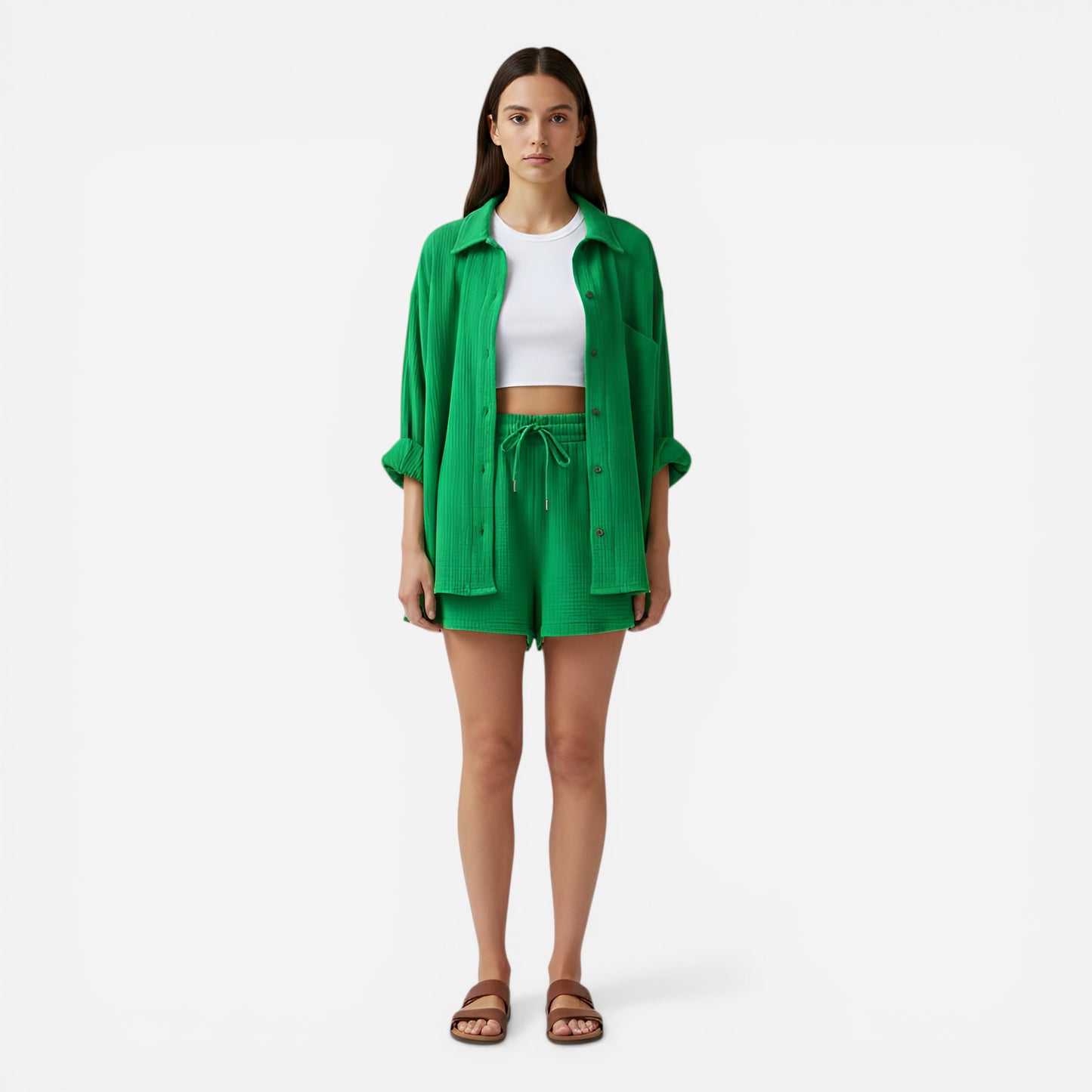 Ensemble Femme : T-shirt et Short en Coton Léger avec Taille Élastique