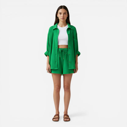 Ensemble Femme : T-shirt et Short en Coton Léger avec Taille Élastique