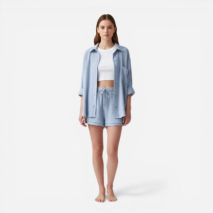 Ensemble Femme : T-shirt et Short en Coton Léger avec Taille Élastique