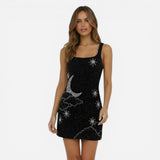 Robe courte ajustée pour femme avec sequins - Élégante robe de soirée à bretelles