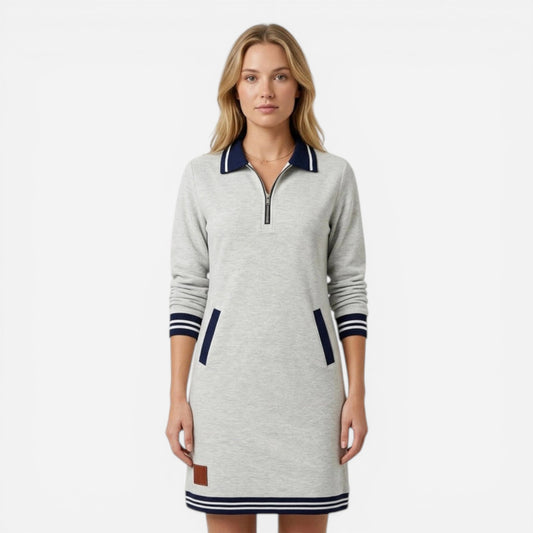 Robe Courte Femme Élégante avec Zip et Col - Sportive et Chic