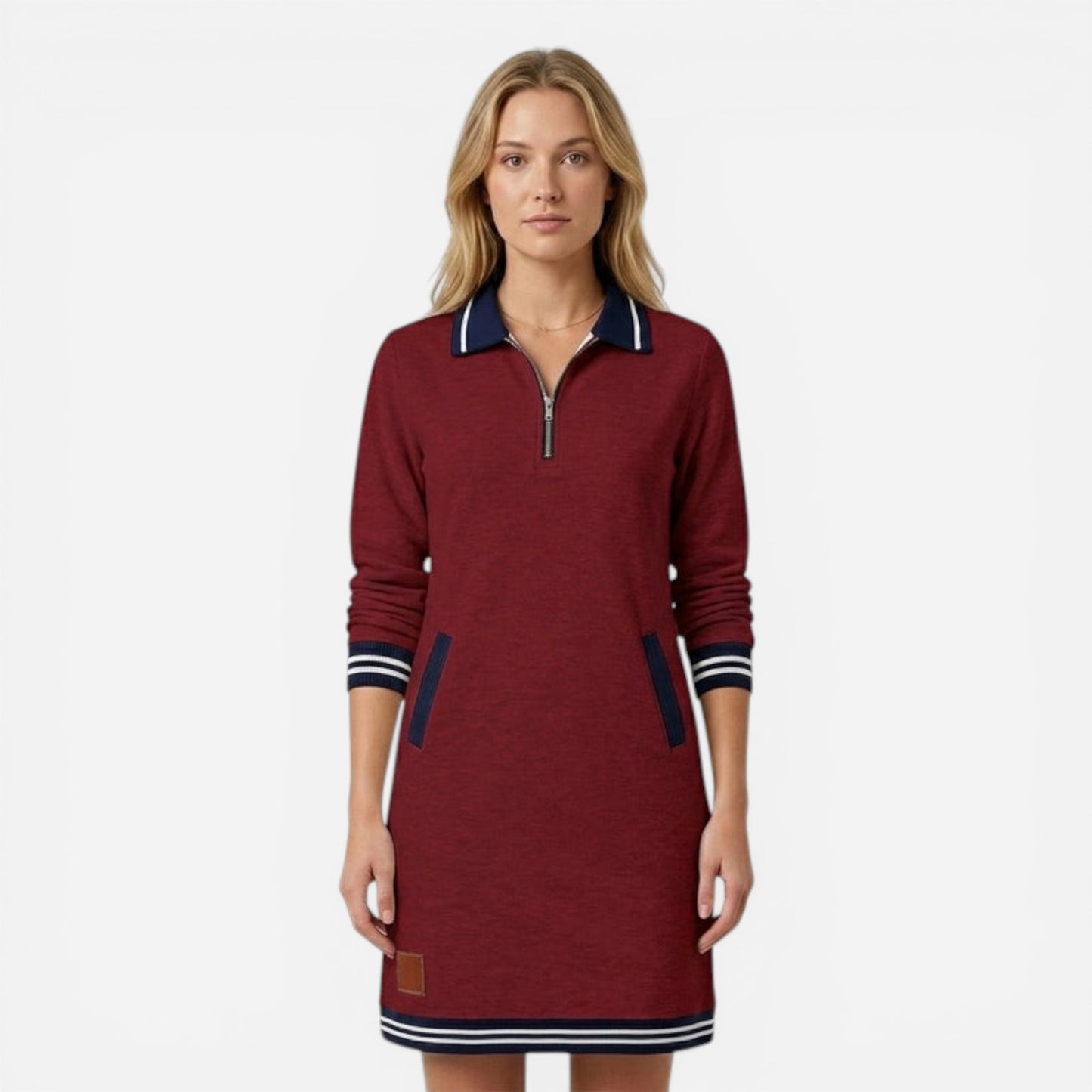 Robe Courte Femme Élégante avec Zip et Col - Sportive et Chic