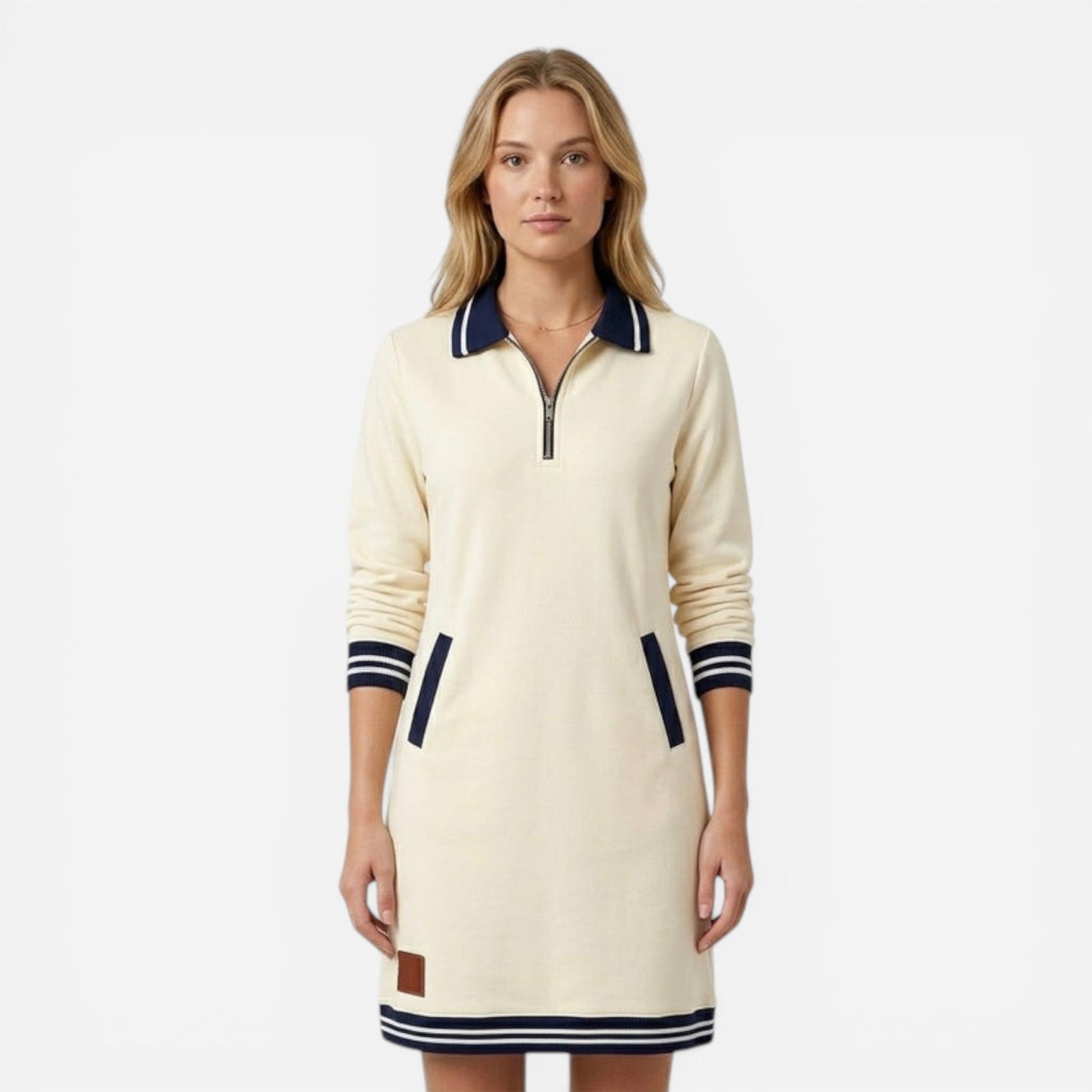 Robe Courte Femme Élégante avec Zip et Col - Sportive et Chic