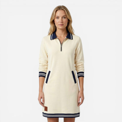 Robe Courte Femme Élégante avec Zip et Col - Sportive et Chic