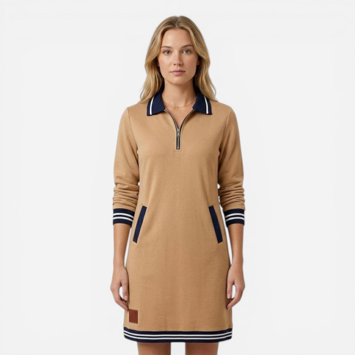 Robe Courte Femme Élégante avec Zip et Col - Sportive et Chic