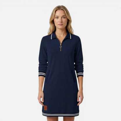 Robe Courte Femme Élégante avec Zip et Col - Sportive et Chic