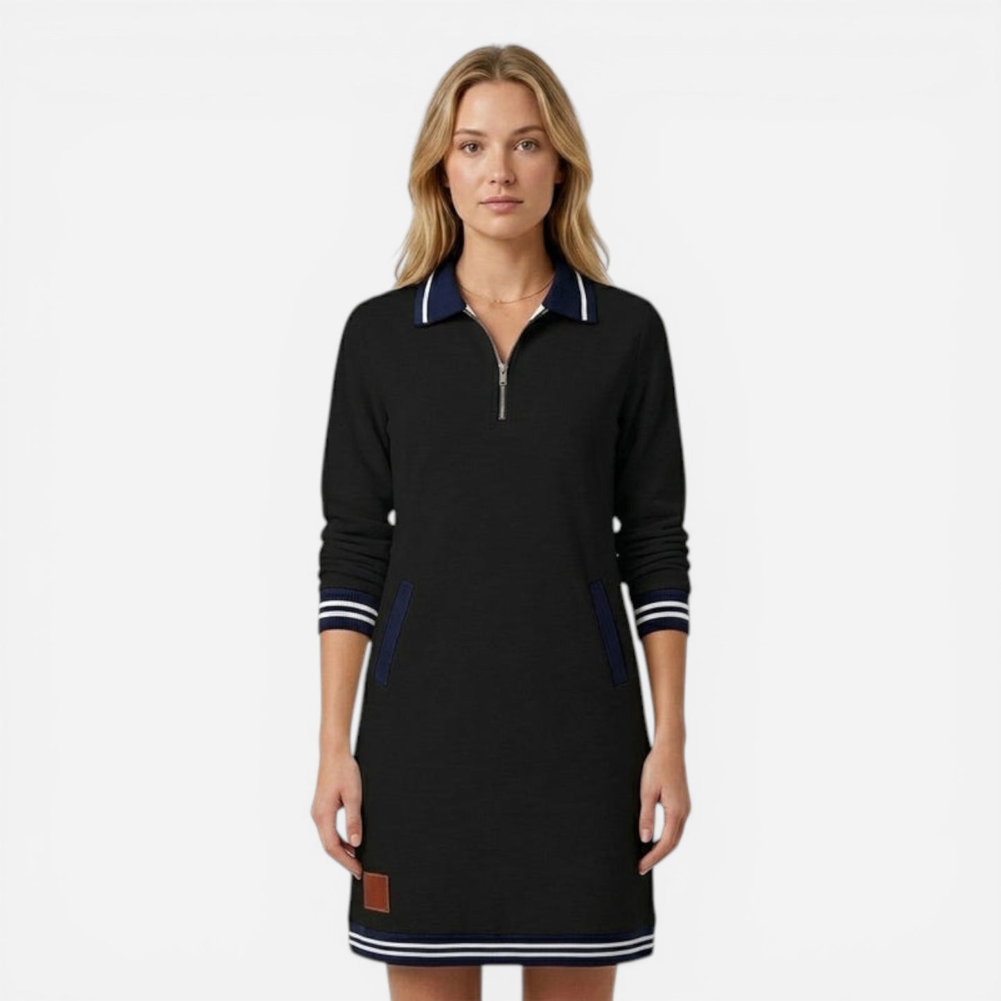Robe Courte Femme Élégante avec Zip et Col - Sportive et Chic