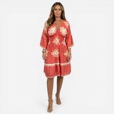 Robe courte femme à décolleté en V, manches larges, imprimé floral élégant