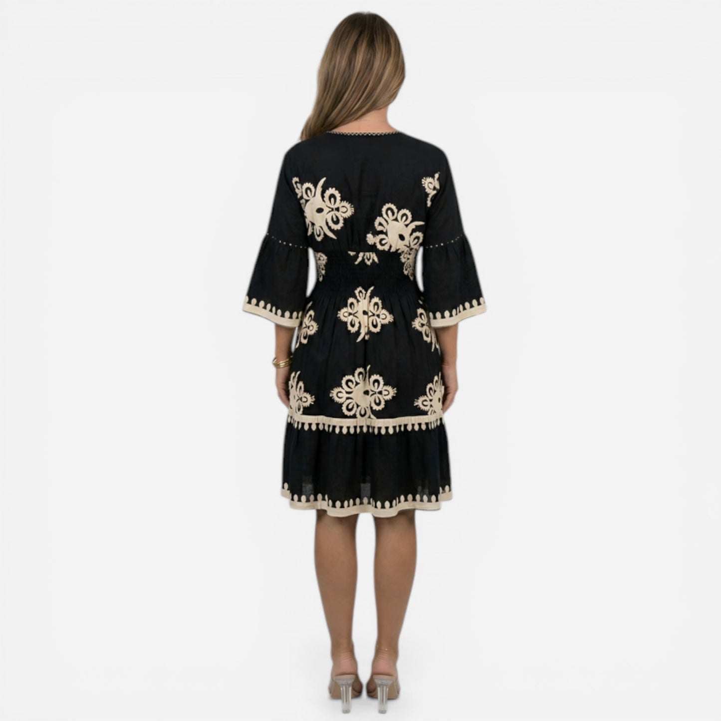 Robe courte femme à décolleté en V, manches larges, imprimé floral élégant