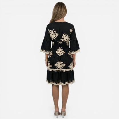 Robe courte femme à décolleté en V, manches larges, imprimé floral élégant