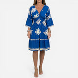 Robe courte femme à décolleté en V, manches larges, imprimé floral élégant