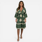 Robe courte femme à décolleté en V, manches larges, imprimé floral élégant