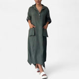 Leontine - Robe maxi en lin et coton avec revers élégant