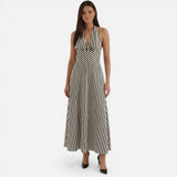 Robe longue rayée avec décolleté en V et dos ouvert pour femmes