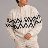 Pull en maille torsadée pour homme | Sweat à demi-boutonnage nordique