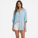 Chemise d'été en lin pour femmes, manches longues, oversize et respirante