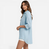Chemise d'été en lin pour femmes, manches longues, oversize et respirante
