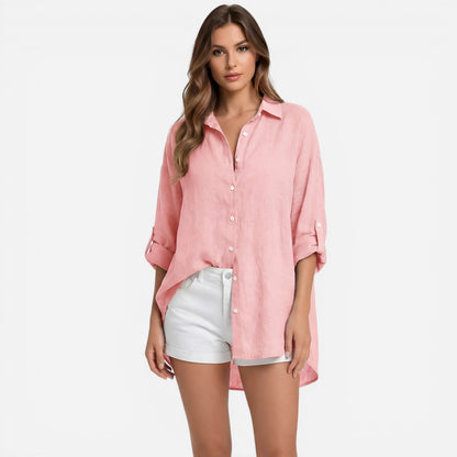 Chemise d'été en lin pour femmes, manches longues, oversize et respirante