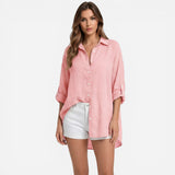Chemise d'été en lin pour femmes, manches longues, oversize et respirante