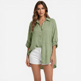 Chemise d'été en lin pour femmes, manches longues, oversize et respirante