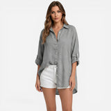 Chemise d'été en lin pour femmes, manches longues, oversize et respirante
