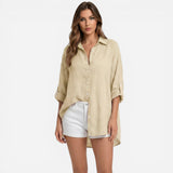 Chemise d'été en lin pour femmes, manches longues, oversize et respirante
